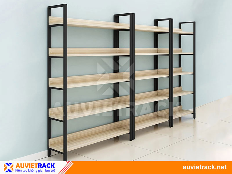 Kệ trưng bày ván gỗ khung sắt